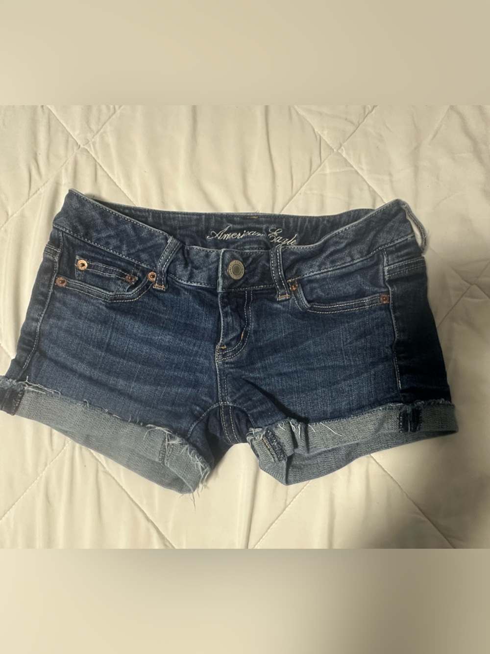 American Eagle Outfitters Y2K Dark Indigo Rolled Hem Denim Shorts